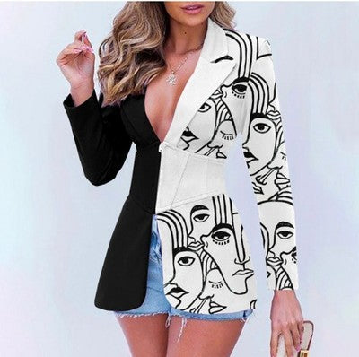 Women's Printed Contrast Color Lapels Blazer