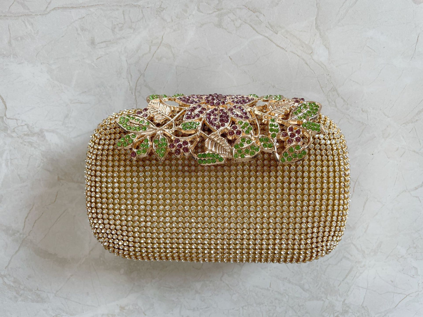 Leaf-shaped Flowers Diamond Dinner Clutch