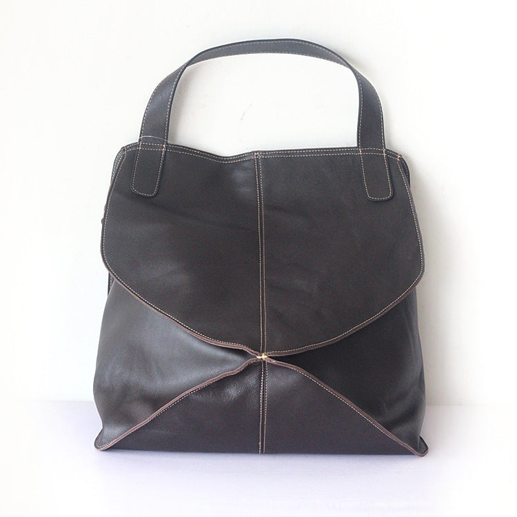 First Layer Cowhide Stitching Bag Hand-held Shoulder