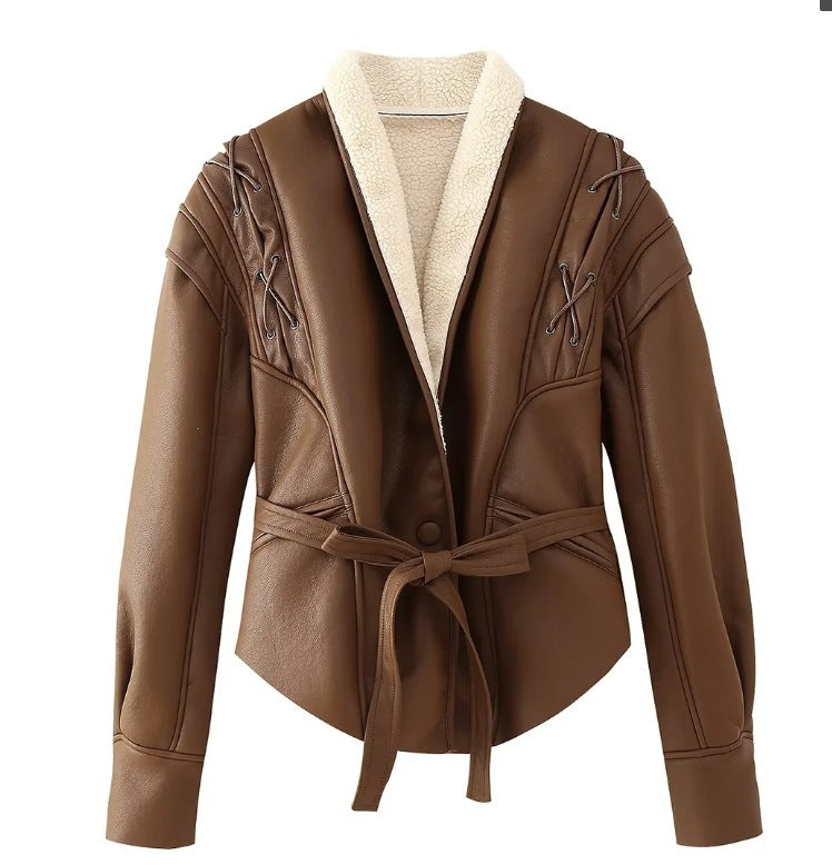 Women's Retro Imitation Leather Jacket Coat