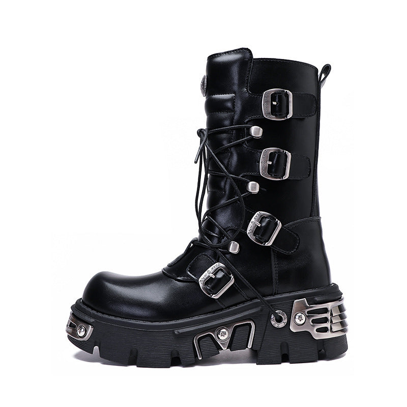 Bota de caña alta estilo cargo rock de estilo retro