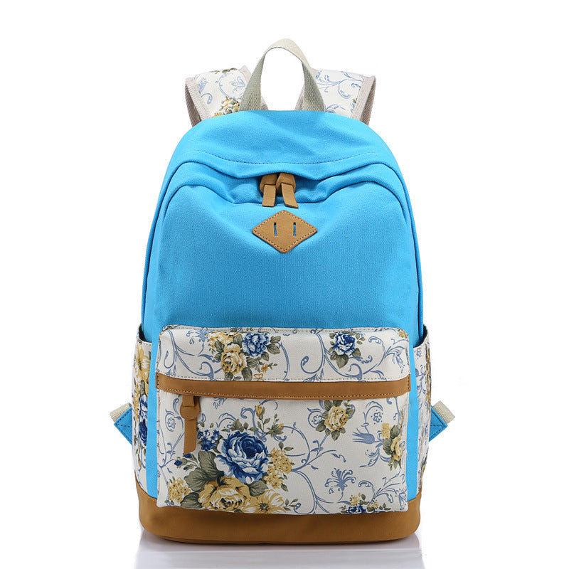 Embroidered Floral High School Student Schoolbag