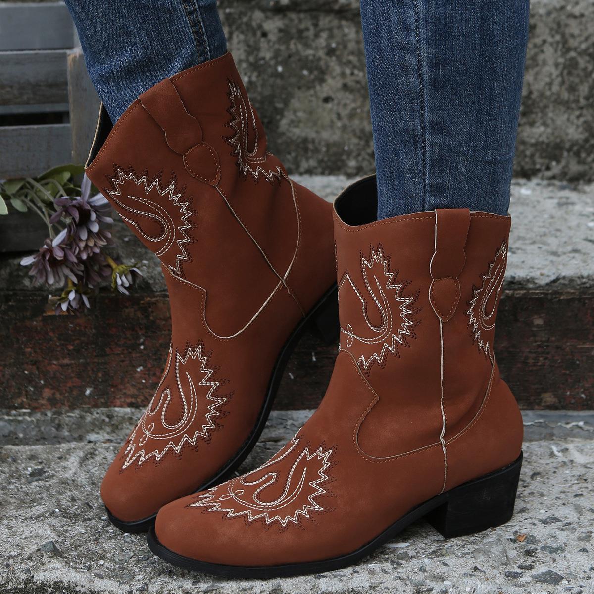 New Large Short Boots Embroidered Ethnic Style Slope Heel Casual Women