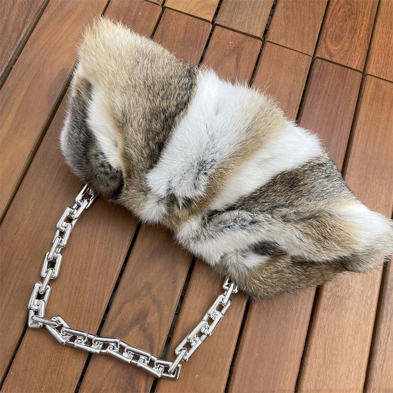 Bolso de hombro para mujer con diseño de conejo de visón y pelo en color nube