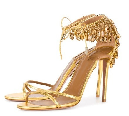 Women's Rhinestone High-heeled Shoes With Flat Buckle