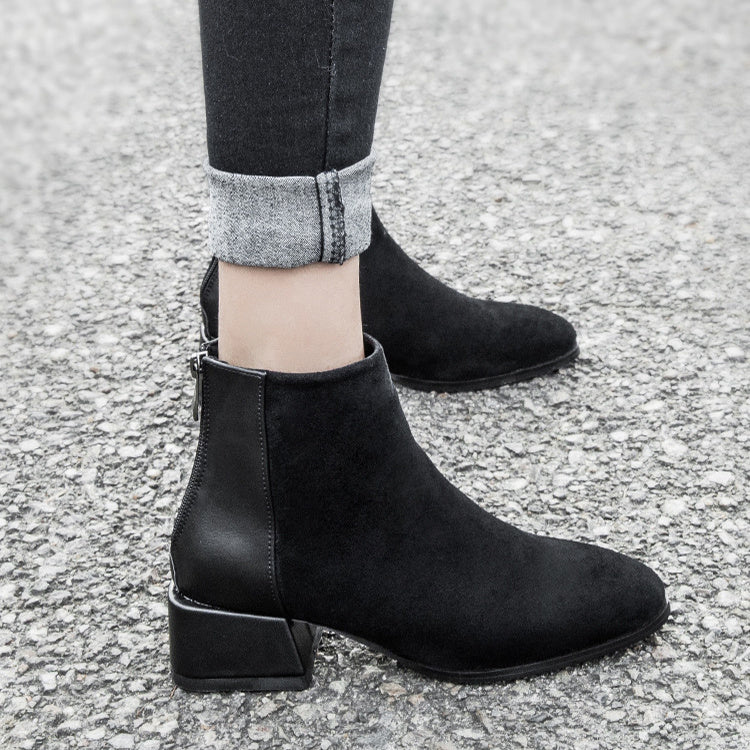 Retro Square Heel Pointed Toe Ankle Boots Fashion Versatile Chelsea Boot Women's Shoes