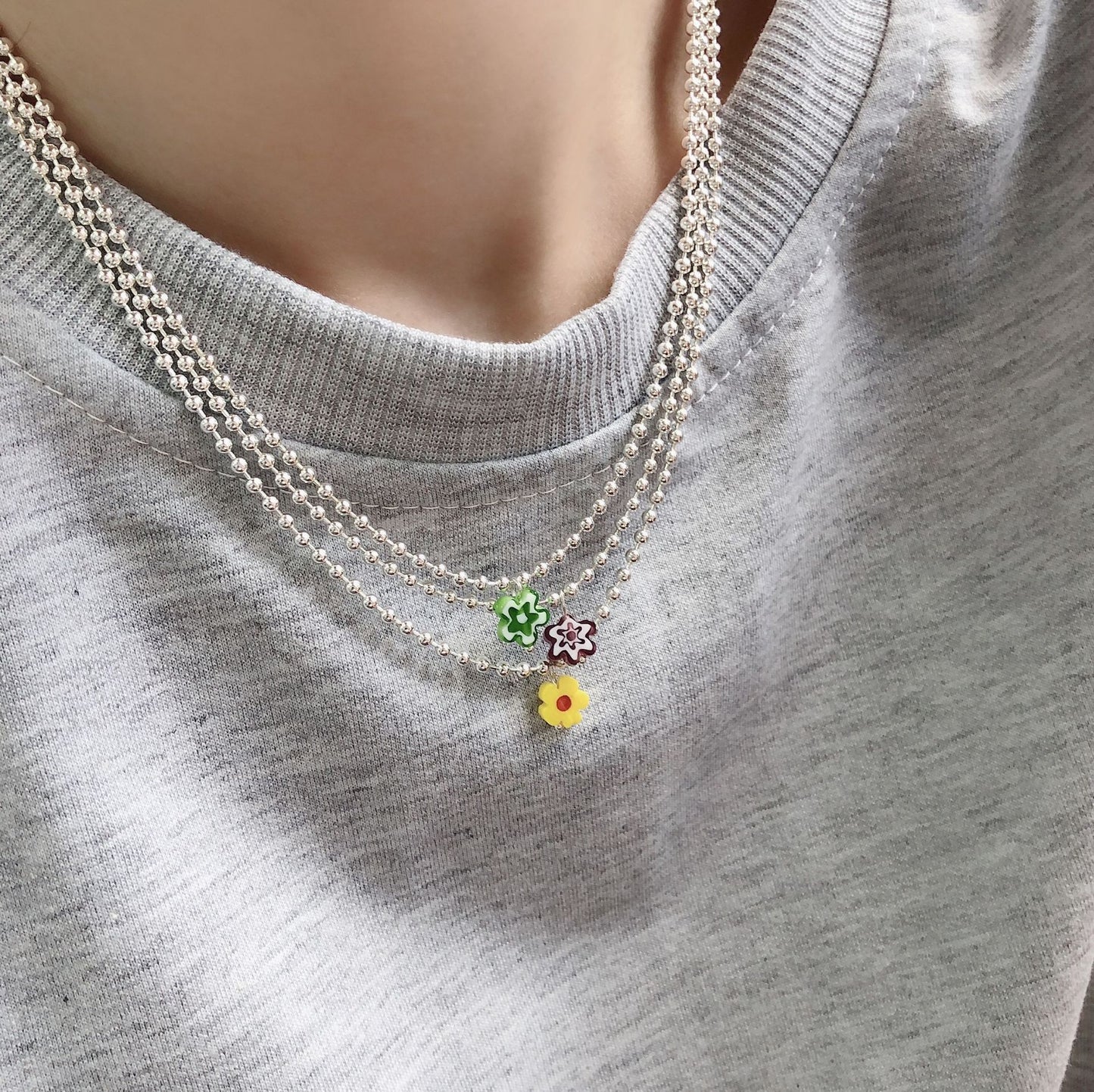 925 Silver Small Flower Color Clavicle Necklace Light Luxury Minority Women's Design Beaded