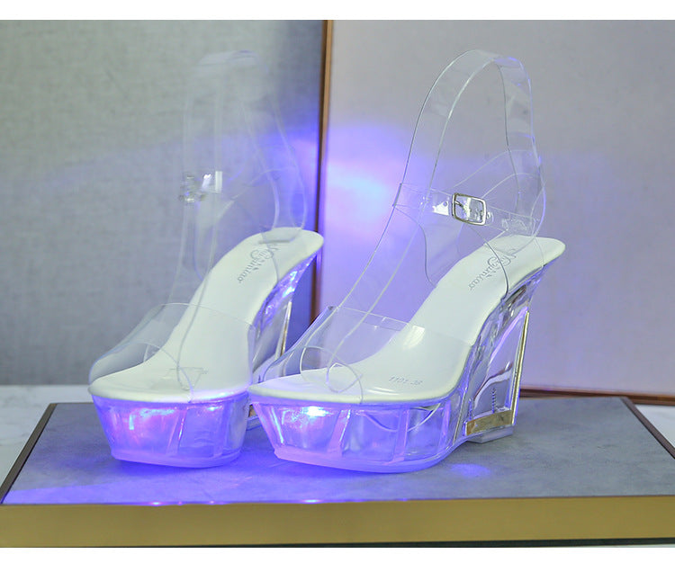 Sandalias luminosas con fondo de cristal de moda para mujer