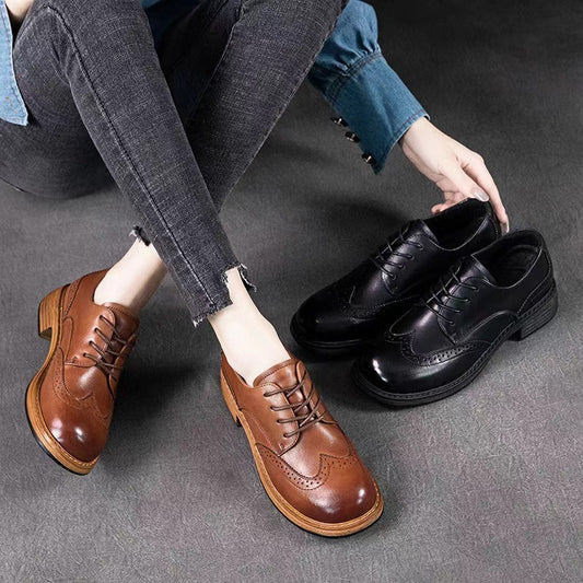 First Layer Cowhide Brogue Leather Shoes