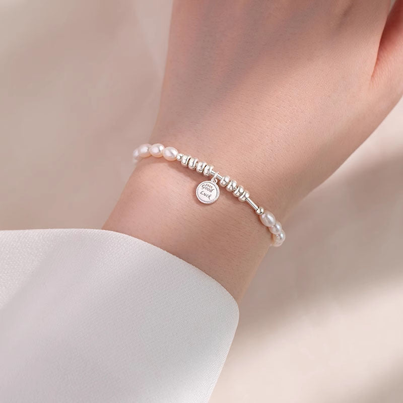 Bracelet en perles d'eau douce en argent S925 avec lettres