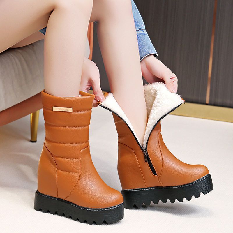 Women's Snow Cotton Tall Leather Fleece Boots