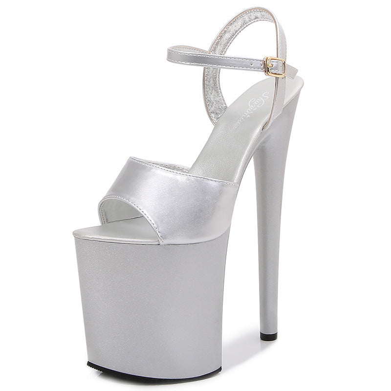 Patent Leather 20cm Extra High Heels Stiletto Peep-toe Platform Platform Super High Sandals