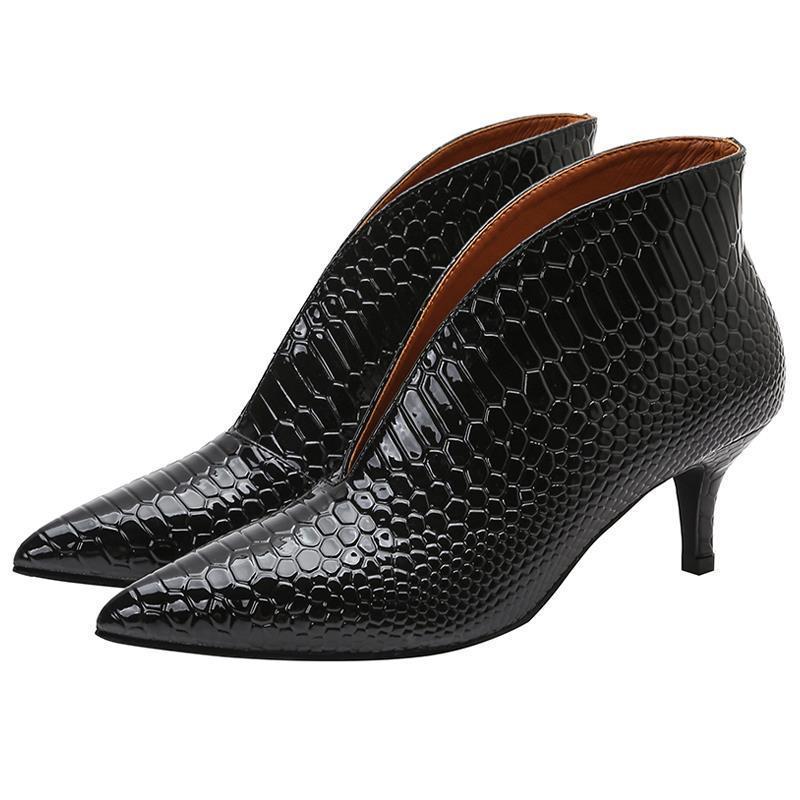 Pointed Toe Thin High Heel Lacquer Short Boots For Women