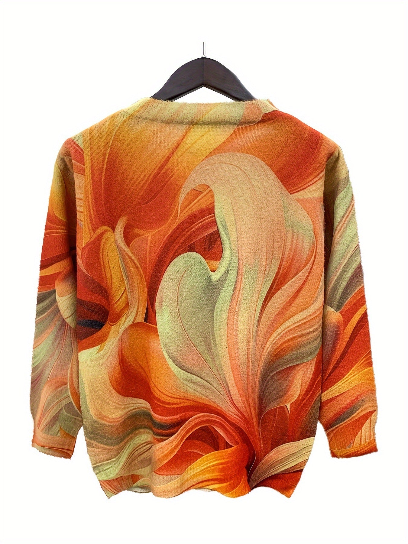 Full Body Printed V-neck Long Sleeve Sweaters