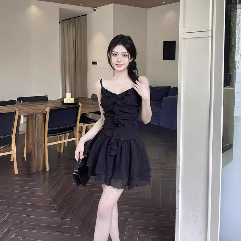 Socialite Style Retro Hot Girl Ruffled Skirt