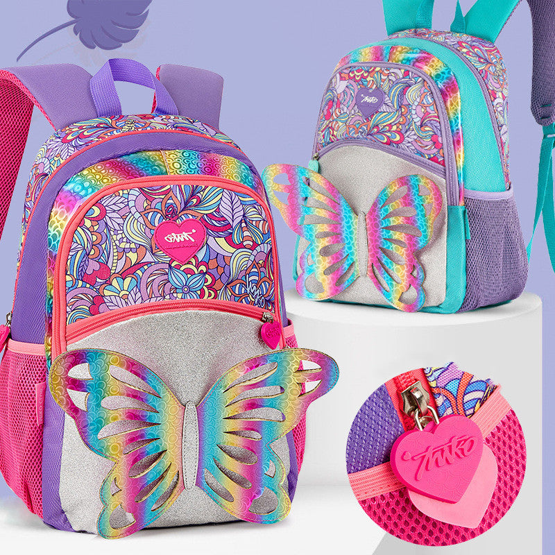 3D Rainbow Butterfly Cute Color Primary School Girls Backpack