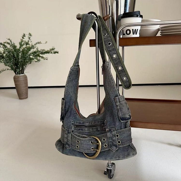 Special-interest Design Vintage Washed Denim Shoulder Bag