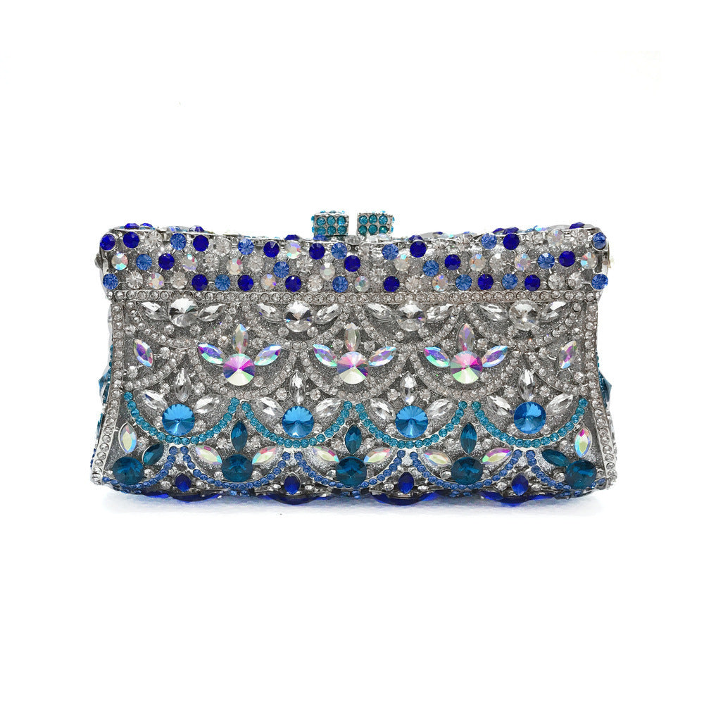 Fish Scale Blue And White Porcelain Diamond Metal Evening Bag With Diamonds