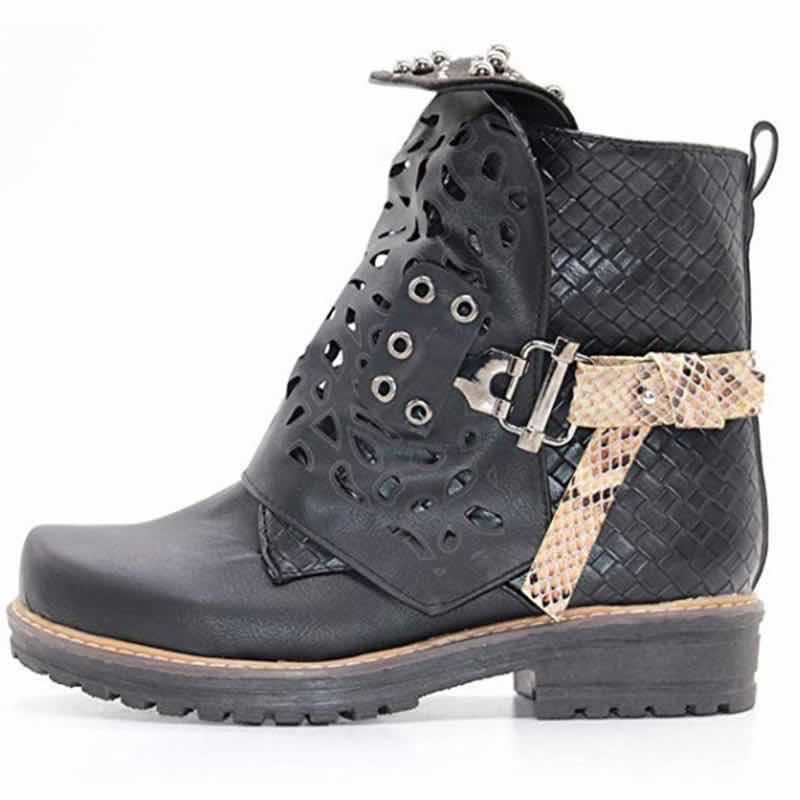 Low Heel Thick Heel Square Head Large Size Belt Buckle Hot Drill Women's Boots