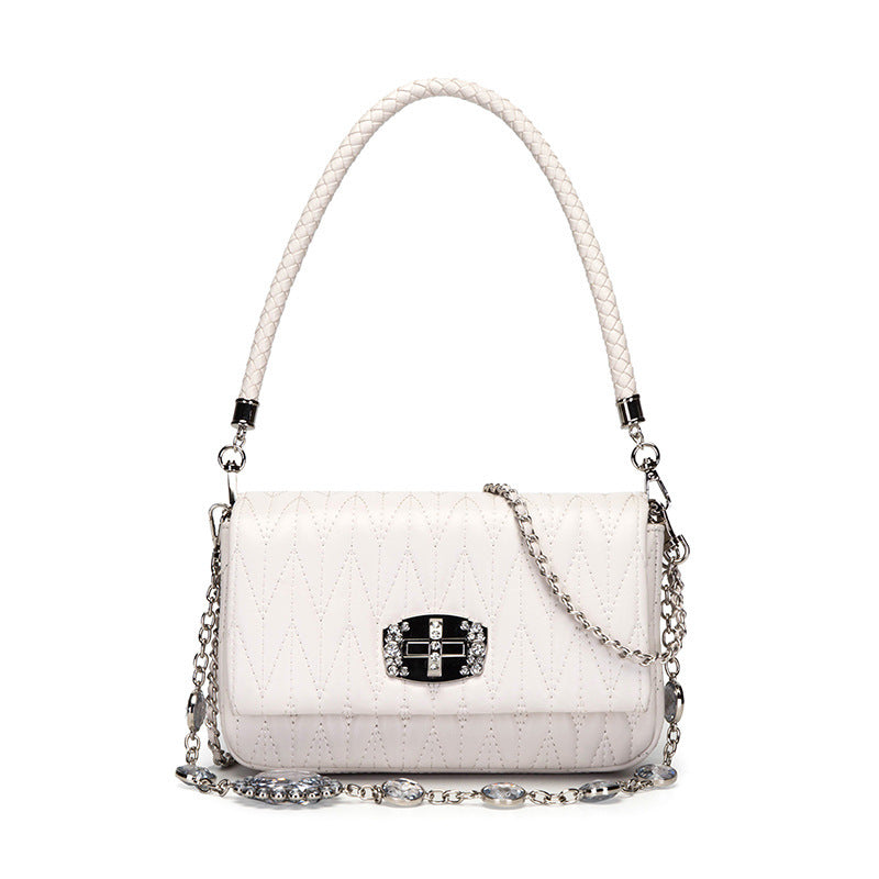 Leather New Versatile Messenger Women's Bag With Rhinestone Chain