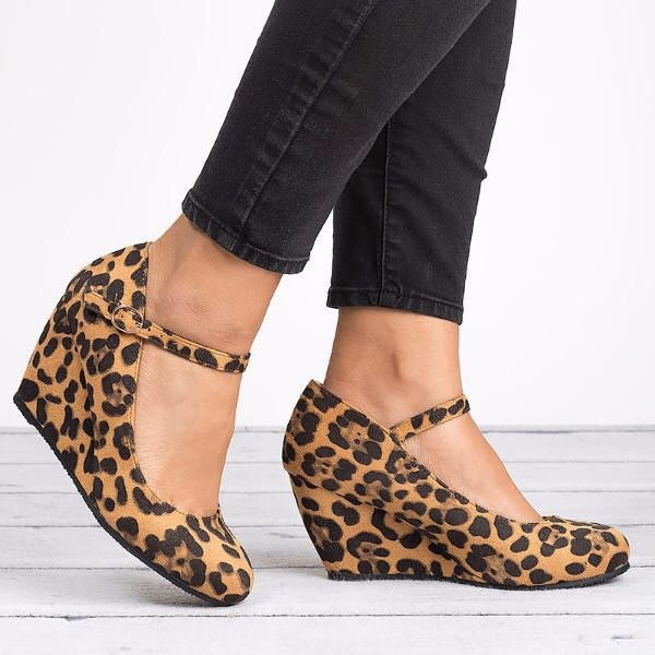 Zapatos de cuña con tacón alto y plataforma con hebilla negra para mujer