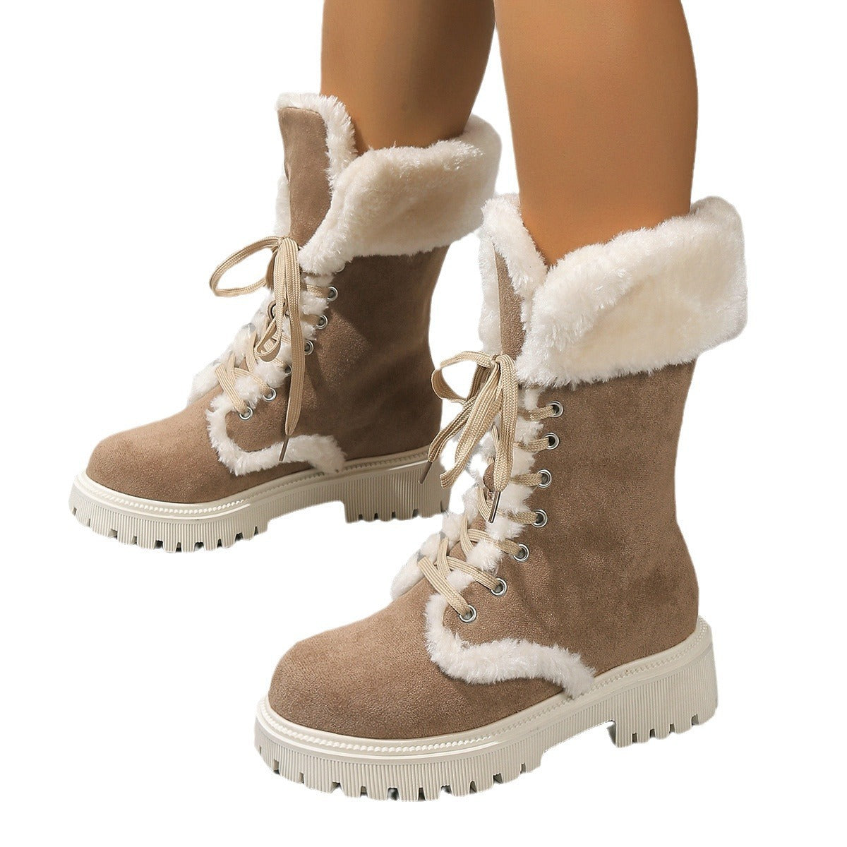 Botas de nieve cálidas y peludas con suela gruesa y parte inferior media para mujer de talla grande