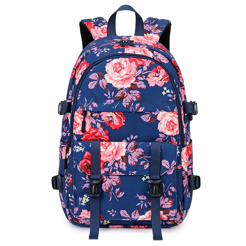 Mochila multifuncional con diseño de flores y transferencia térmica para mujer