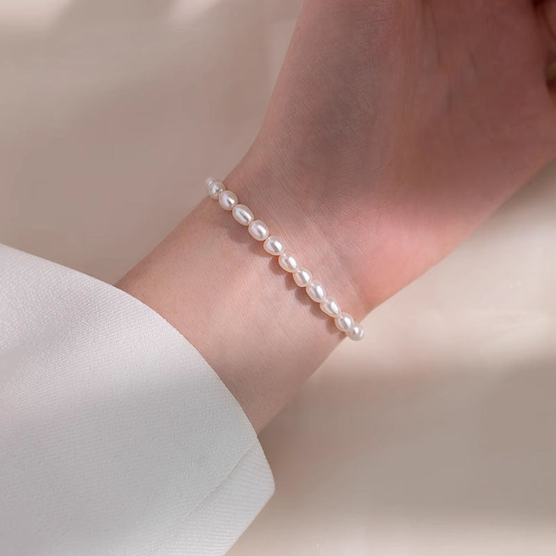 Bracelet en perles d'eau douce en argent S925 avec lettres