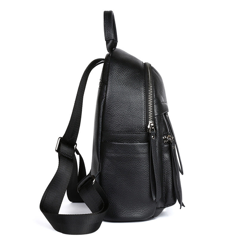 Women's All Match Top Layer Cowhide Large Capacity Schoolbag Trendy Backpack