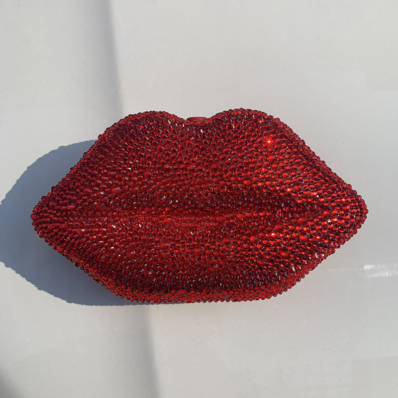 Bolso de mano para cena con cadena de labios de acrílico con diamantes incrustados y diamantes de imitación