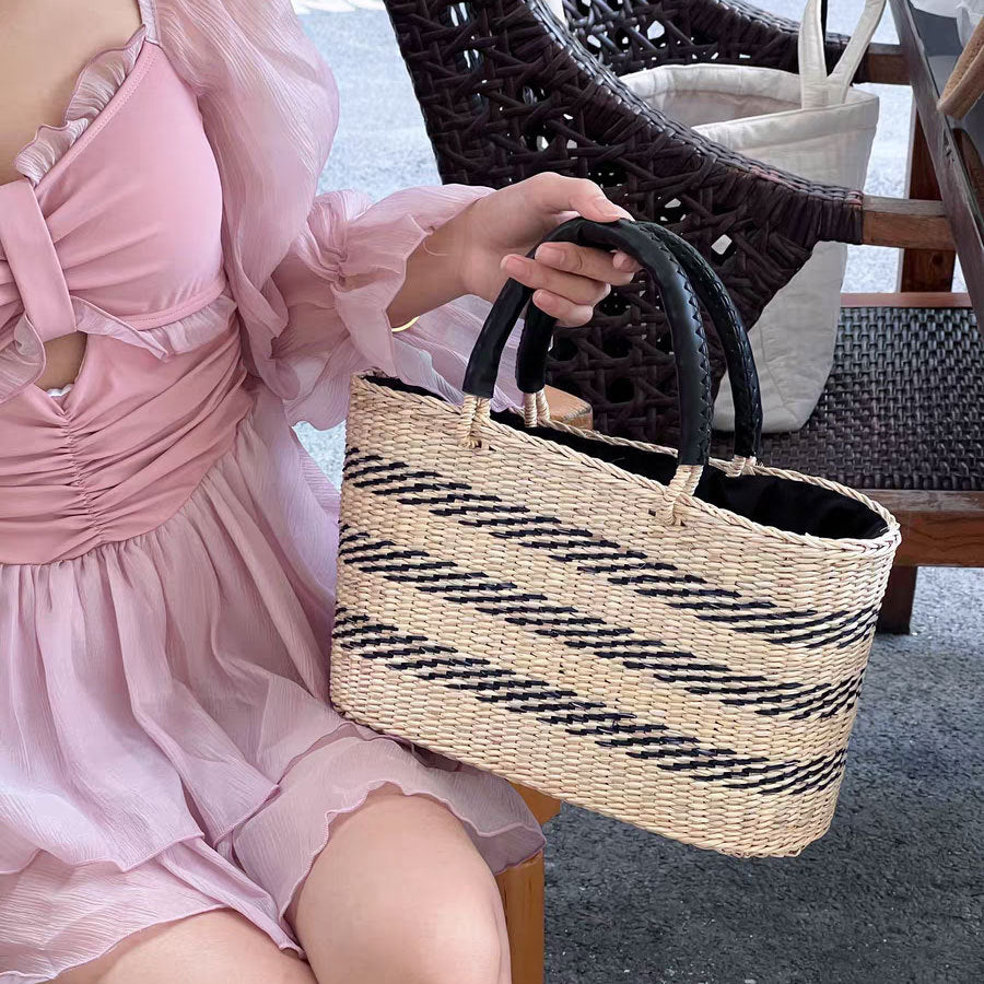 Handmade Woven Hollowed Straw Bag French Underarm