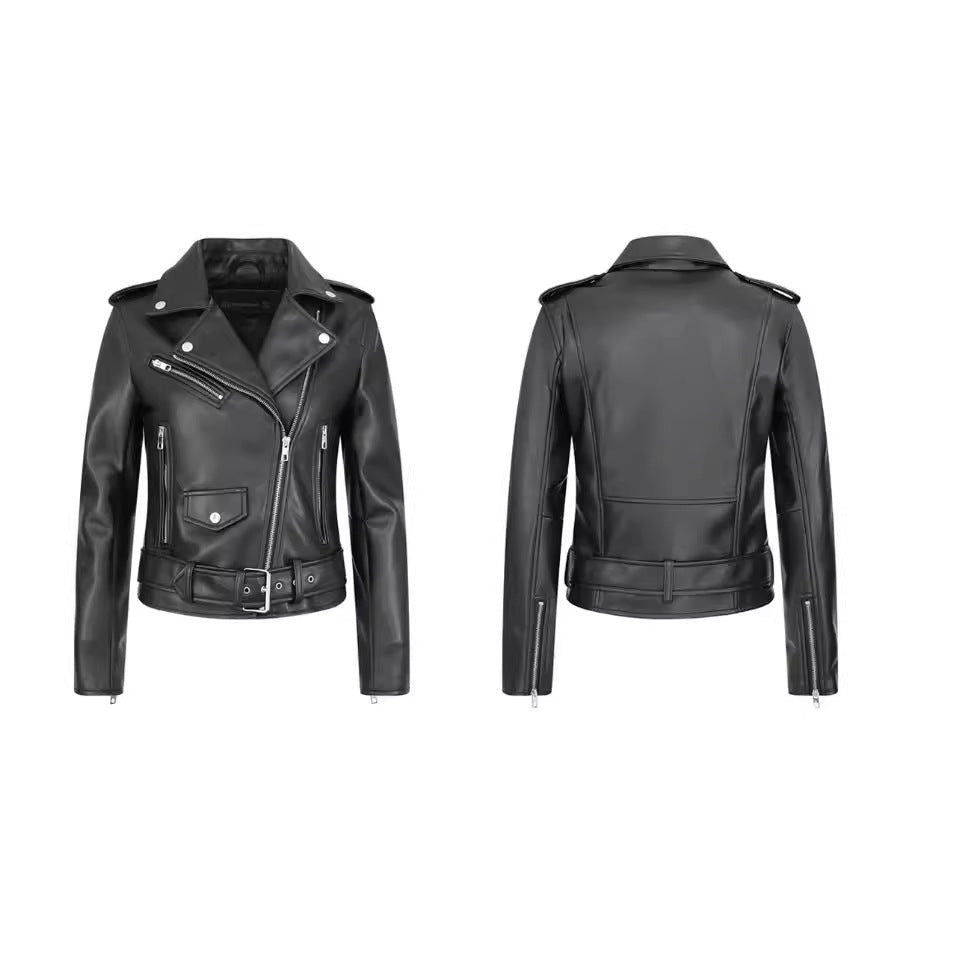 Women's Faux Leather Retro Biker's Leather Coat