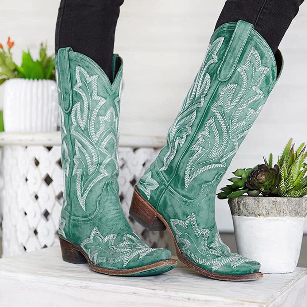 Plus Size Embroidered Pointed Women's Long Rider Boots