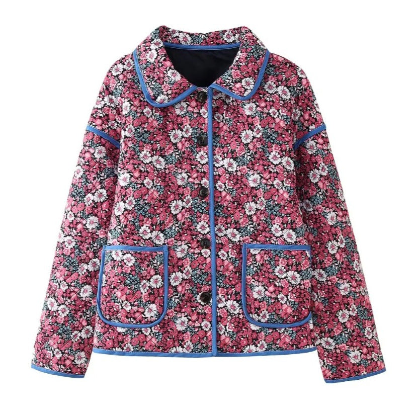 Chaqueta de algodón con estampado floral pequeño y solapa