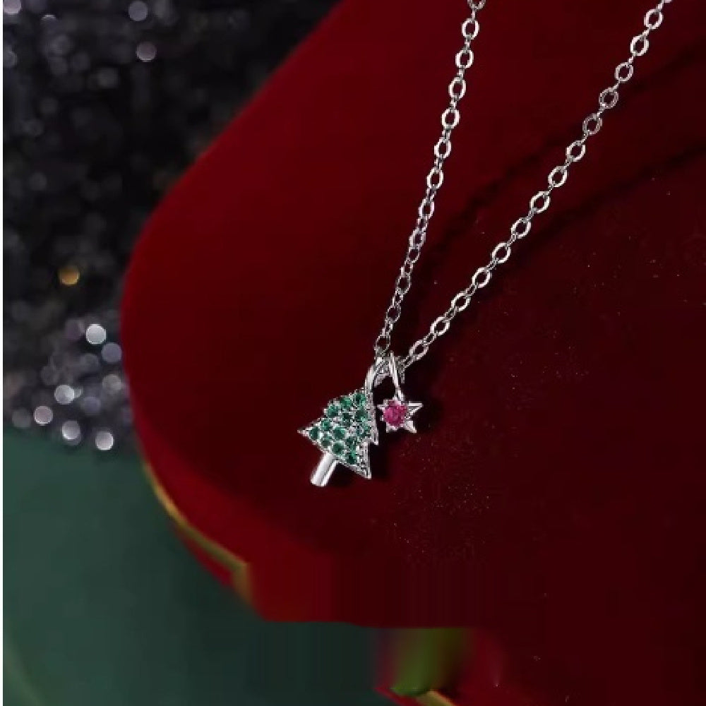 Collier de petit arbre de Noël Chaîne de clavicule Haut de gamme Argent pur Léger Luxe Niche 925