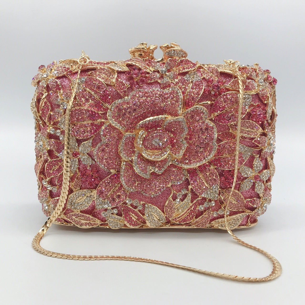 Metal Rose Diamond Chain Clutch Evening Bag