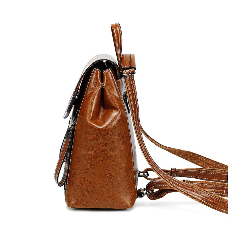 Women's New Contrast Color Versatile Leather Backpack