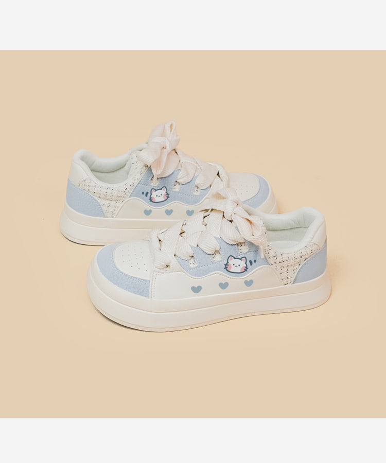 Cute Girls' Sneakers Lace-up Low-top White Shoes