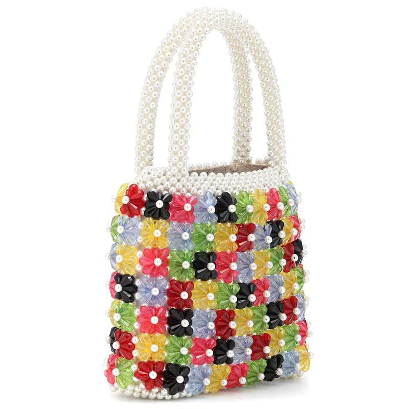 Women's Fashion Flower Heart Hand Braided Pearl Bag