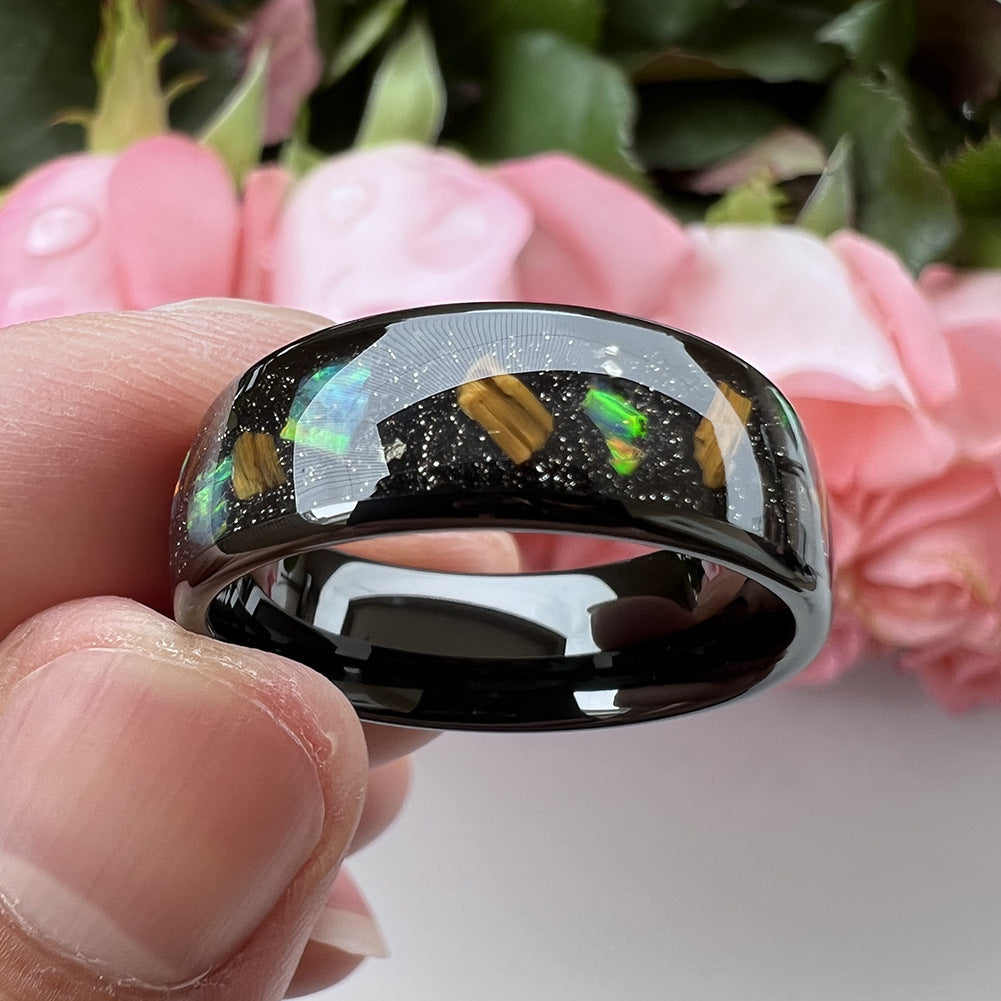 8mm Inlaid Galaxy Broken Opal Tungsten Ring