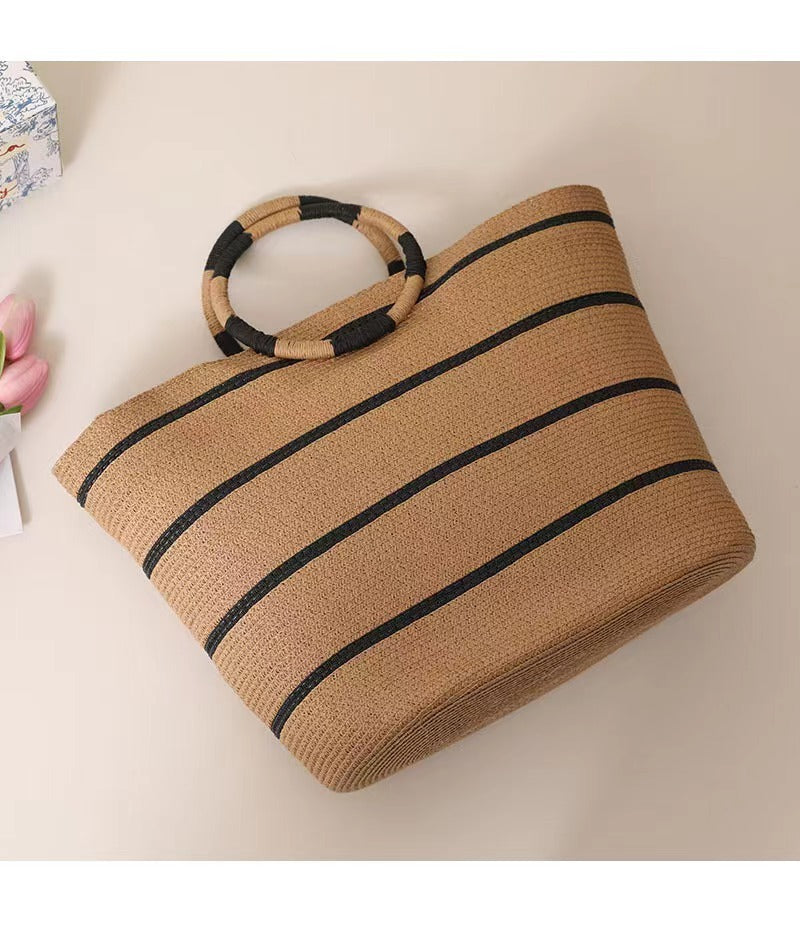 Large Capacity Round Early Woven Summer All-matching Woven Shoulder Beach Bag Handbag