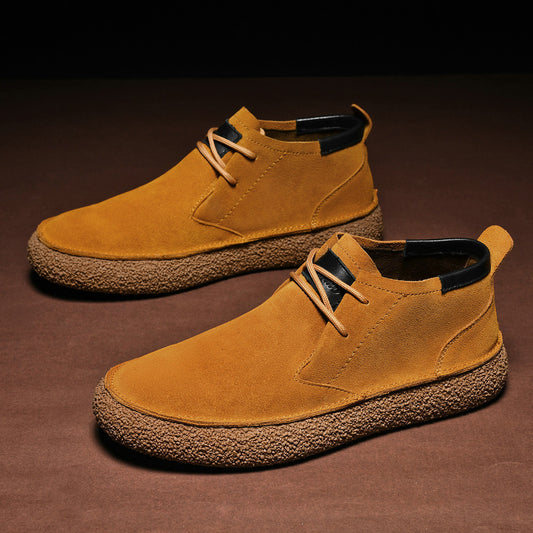 Matte Leather Mercerized Suede Leather Mid-top Board Shoes