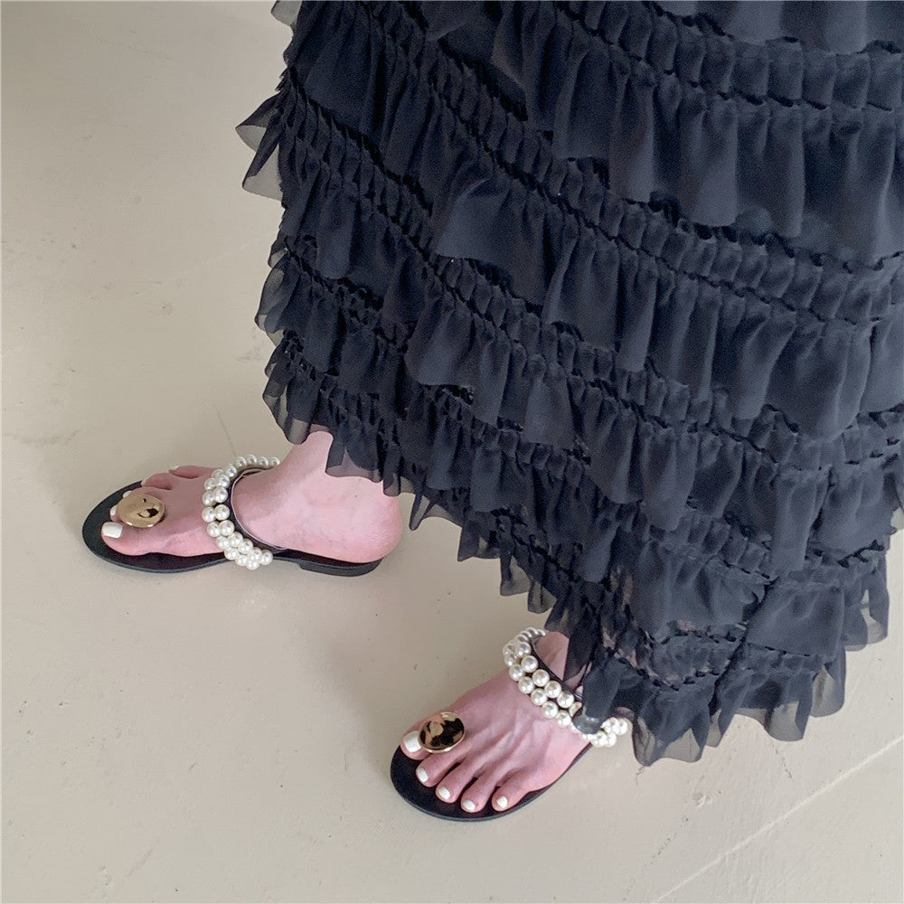 Sleeve-toe Rhinestone Herringbone Slippers For External Wear