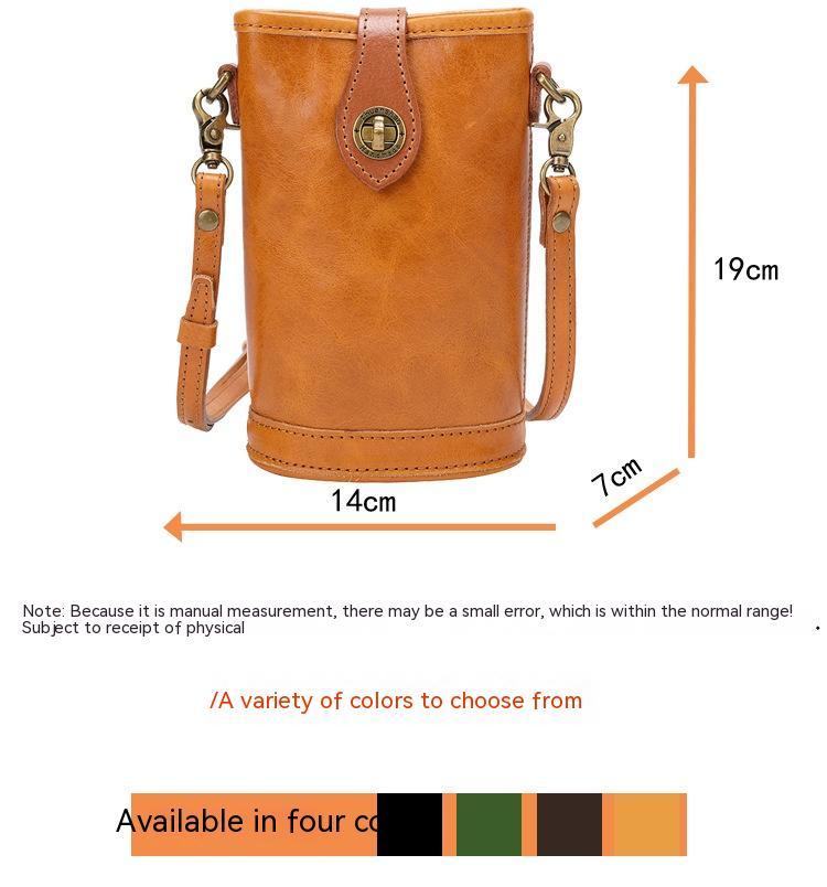 Original Mobile Phone Bag Vegetable Tanned Oil Wax Cowhide Round Barrel Small Bag