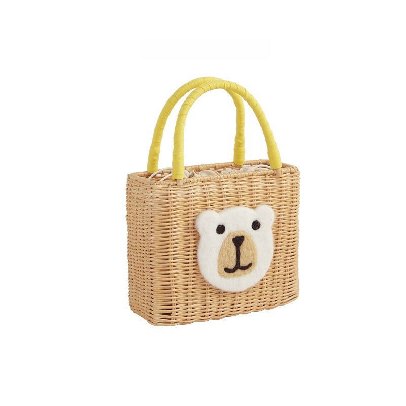 Casual Straw Bag Handmade Bear Shape Portable Summer Party Gathering Picnic