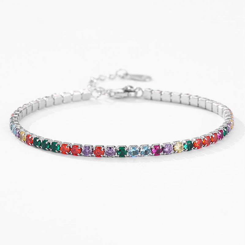 Ensemble bracelet et collier en argent sterling avec diamants arc-en-ciel pour femme