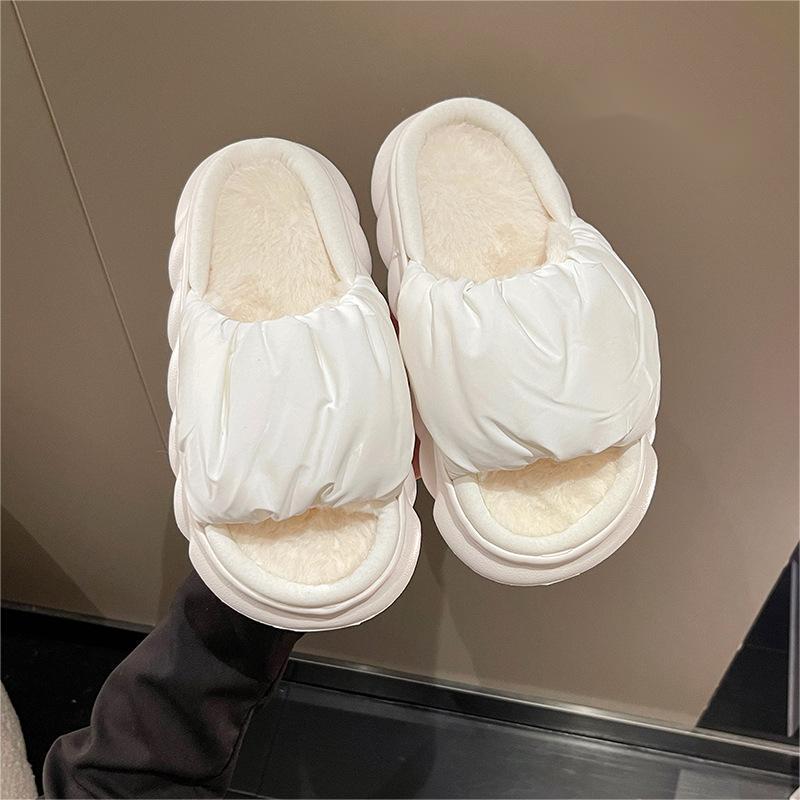 Warm Cotton Slippers For Women Winter Thick Sole Woolen Woolen