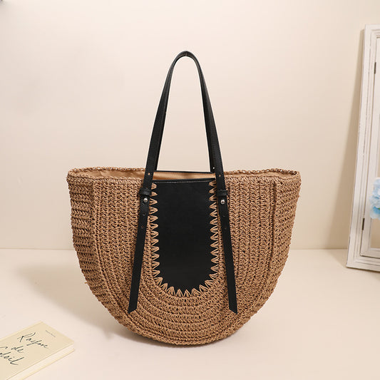 Semicircle Large Capacity French Shoulder Straw Bag