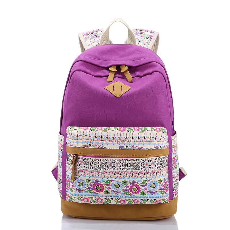 Embroidered Floral High School Student Schoolbag