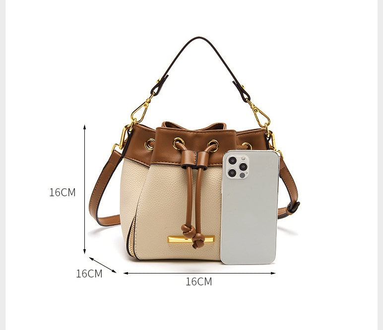 Drawstring Bucket Bag Women's Leather All-match Shoulder Handbag